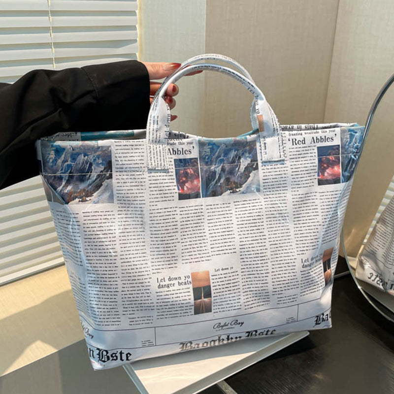 Casual Daily Newspaper printing Zipper Bags(3 Colors)