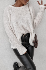 Casual Daily Solid Color Fluffy O Neck Sweaters