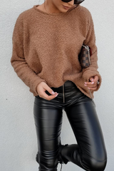 Casual Daily Solid Color Fluffy O Neck Sweaters