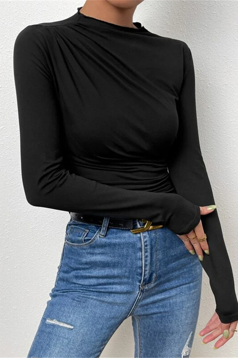 Casual Daily Ruched Half A Turtleneck Tops(5 Colors)