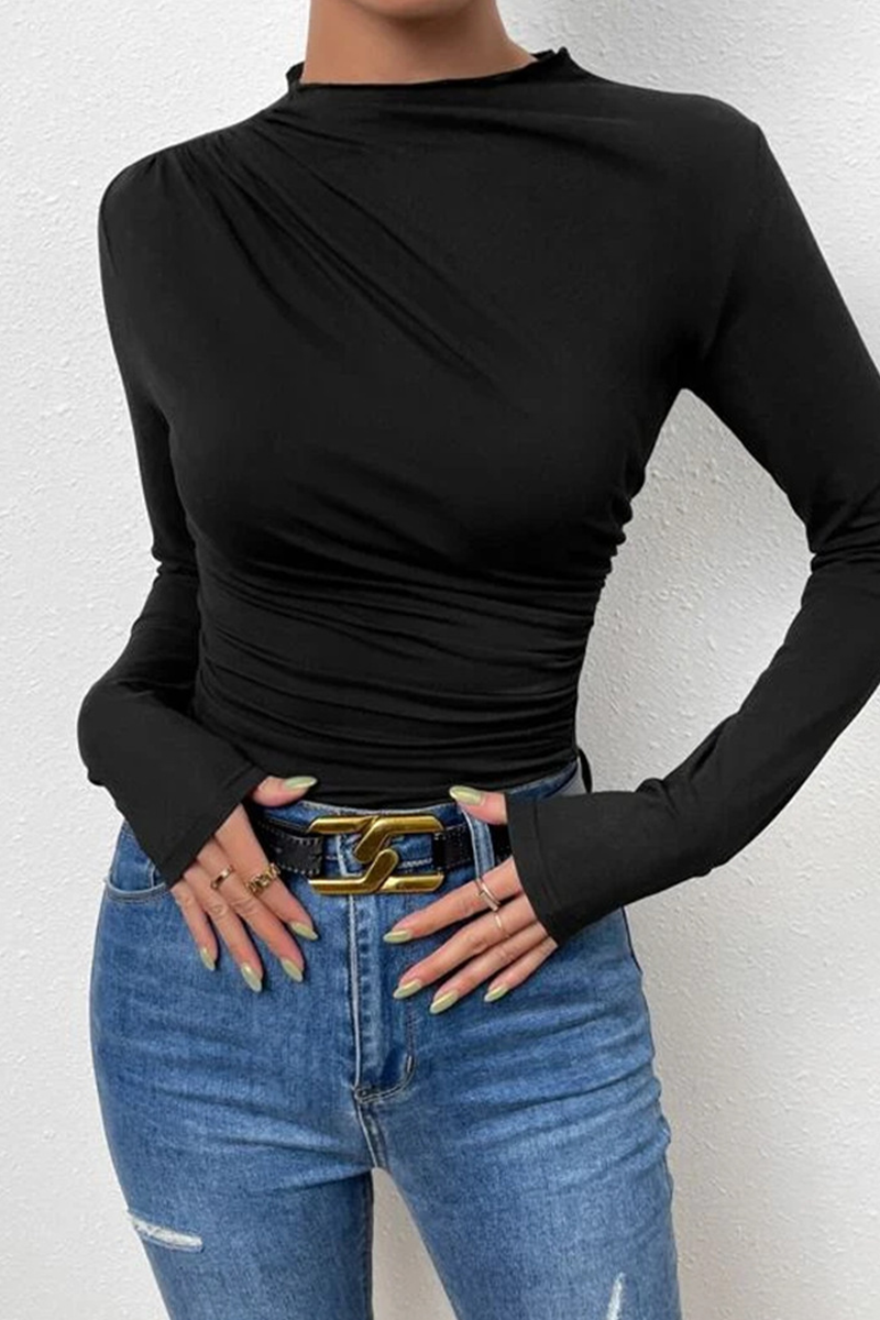 Casual Daily Ruched Half A Turtleneck Tops(5 Colors)