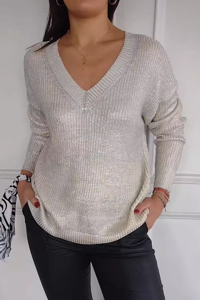 Casual Daily Patchwork V Neck Sweaters(5 Colors)