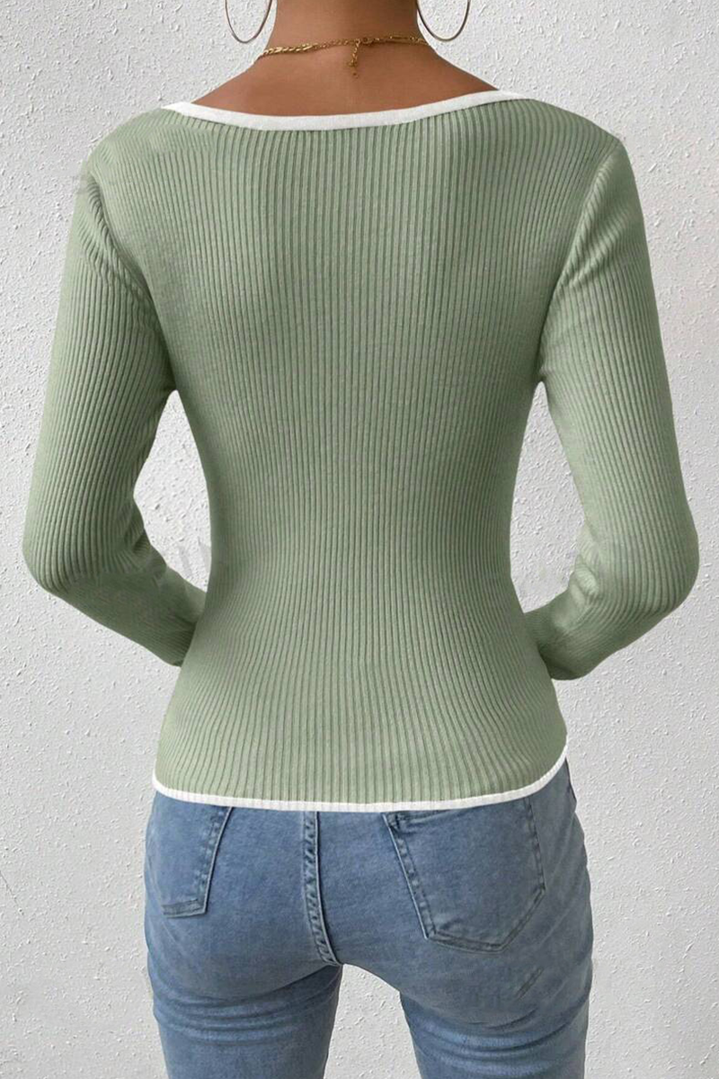 Casual Daily Solid Color Contrast V Neck Tops(5 Colors)