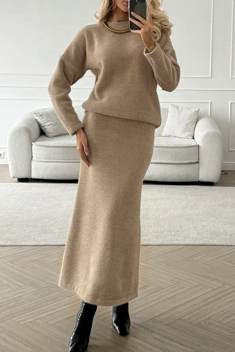 Daily Elegant O Neck Long Sleeve Two Pieces(5 Colors)