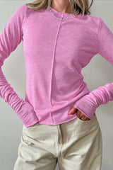 Casual Solid Color Patchwork O Neck Tops(3 Colors)