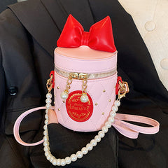 Casual Daily Bow Patchwork Pearls Decor Zipper Bags