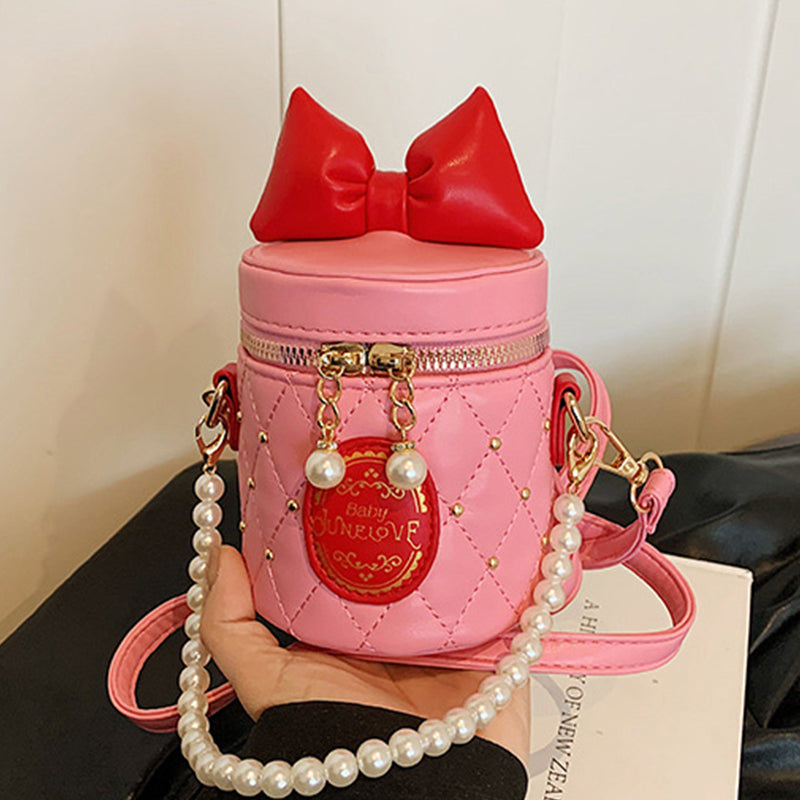 Casual Daily Bow Patchwork Pearls Decor Zipper Bags