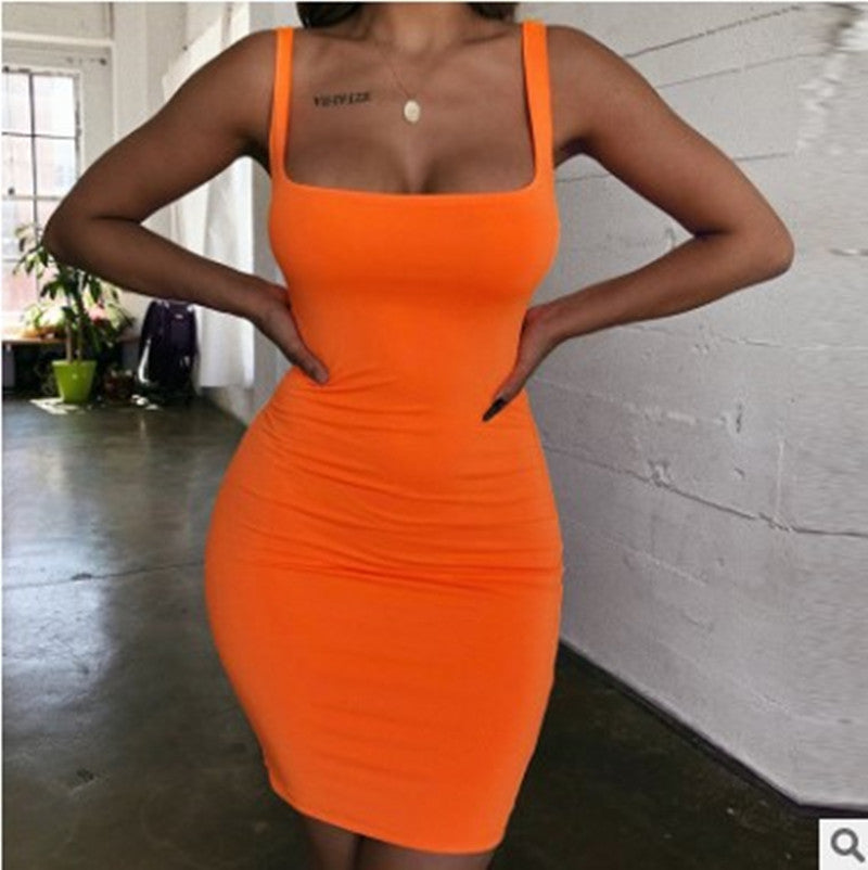 Candy Color Hip-Wrapped Sleeveless Strap Dress: Stylish and Vibrant Women’s Dress