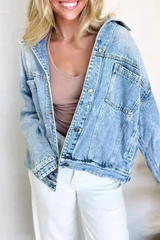 Casual Daily Buttons Patchwork Turndown Collar Long Sleeve Denim Jacket