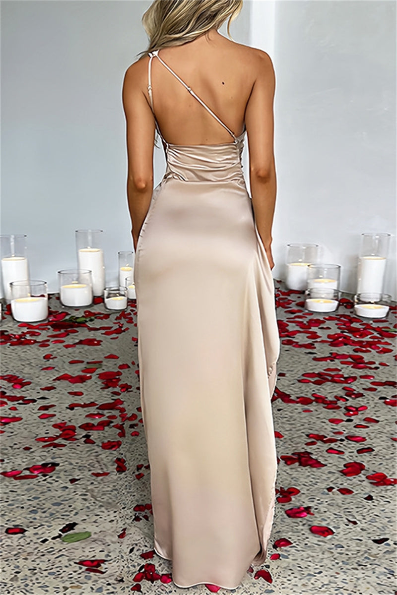 Sexy Party Formal Backless Slit Ruched Oblique Collar Long Dresses(11 Colors)