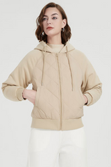 Casual Daily Draw String Pocket Zipper White duck down Hooded Outerwear(Down content 86%~90%)(3 Colors)