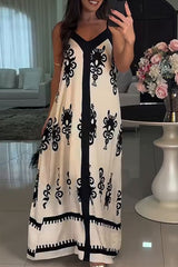 Sexy Vacation Geometric Print Contrast V Neck Sling Dresses