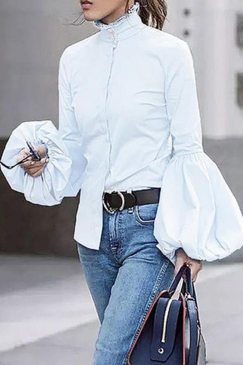 Casual Buttons Mandarin Collar Blouses