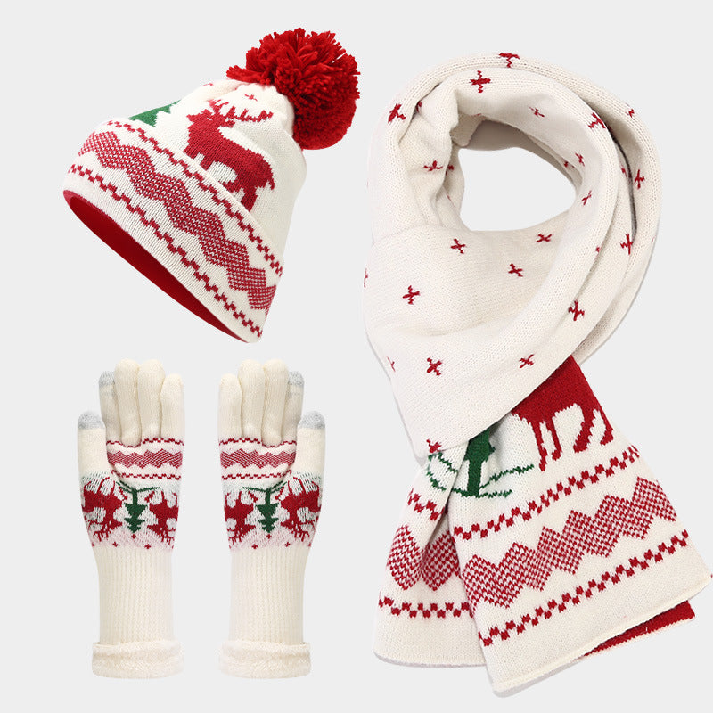 Christmas Reindeer Pattern Pattern Hat Scarf Gloves Set(6 Colors)