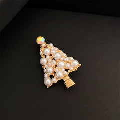 Daily Christmas Tree Hollow Out Pearls Decor Brooch