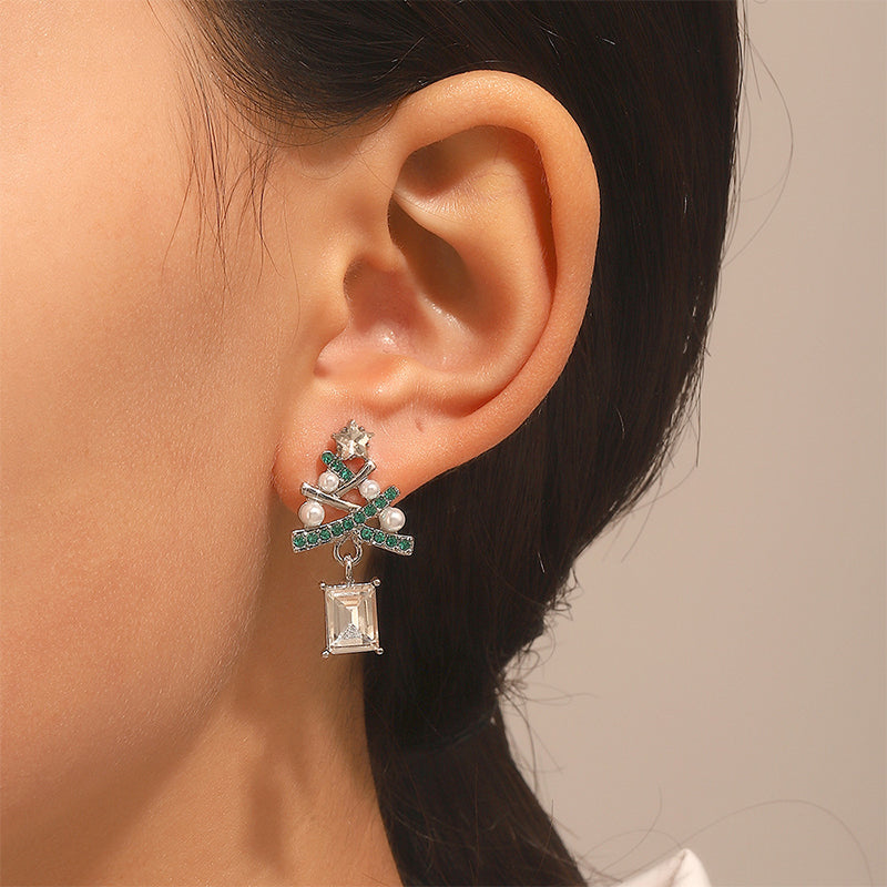 Daily Christmas Tree Hollow Out Rhinestone Decor Earrings(9 Colors)