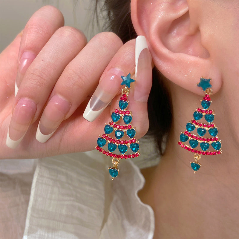 Daily Christmas Tree Hollow Out Rhinestone Decor Earrings(9 Colors)