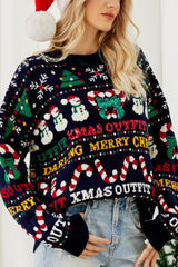 Casual Daily Snowflakes Christmas Tree Letters Weave Contrast O Neck Sweaters