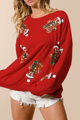 Casual Party Santa Claus Sequins O Neck Sweats(3 Colors)