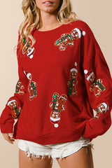 Casual Party Santa Claus Sequins O Neck Sweats(3 Colors)