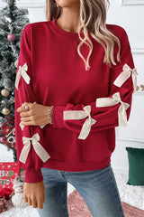 Casual Daily Bow Decor O Neck Sweats