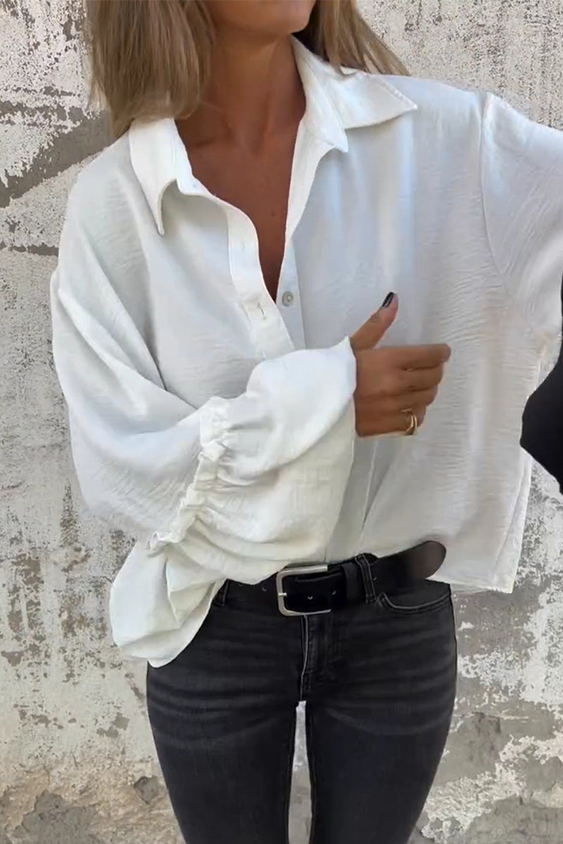 Casual Daily Ruffle Turndown Collar Blouses