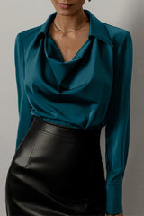 Elegant Solid Color Ruched V Neck Blouses(4 Colors)