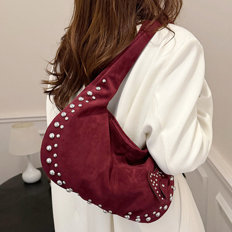 Daily Solid Color Rivets Patchwork Bags