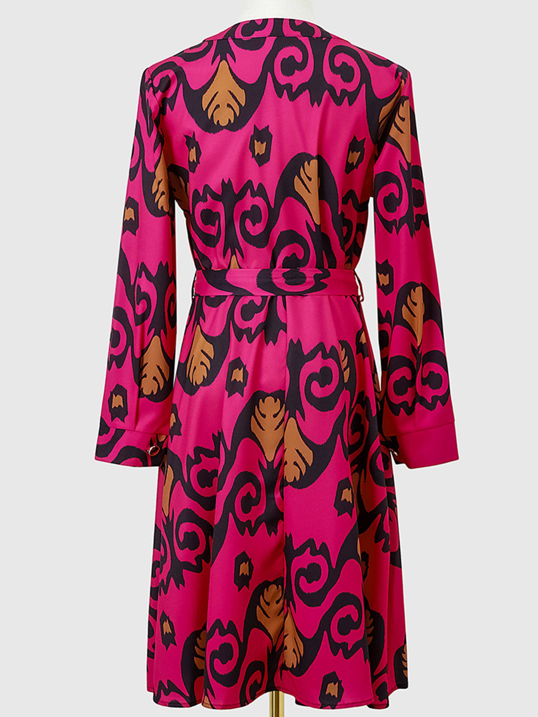 Printed Long Sleeved Large Swing Dress