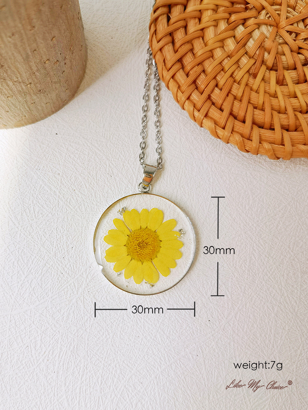 Resin Plant Necklace: Yellow Chrysanthemum Pendant