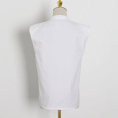 Fall Niche Design Elegant Sexy White Padded Shoulder Sleeveless Collared Shirt Top