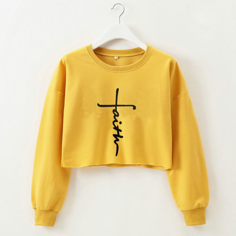 Street Autumn Winter Women Wear Sweater Letter Graphic Print Cropped Long Sleeves Round Neck Top Women