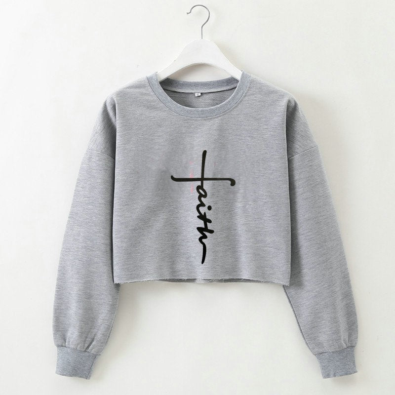 Street Autumn Winter Women Wear Sweater Letter Graphic Print Cropped Long Sleeves Round Neck Top Women