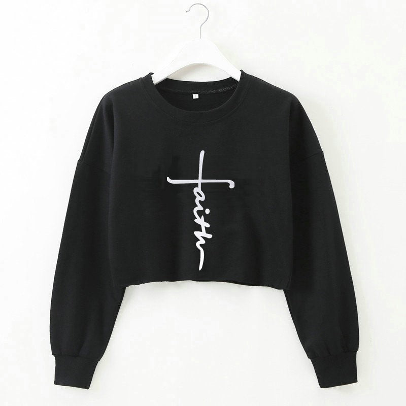 Street Autumn Winter Women Wear Sweater Letter Graphic Print Cropped Long Sleeves Round Neck Top Women