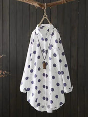 High-Low Long Sleeves Polka-Dot Lapel Shirts Tops