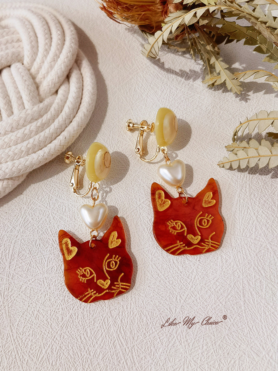 Rose Gold Hoop or Dangle Cute Cat Lover Earrings