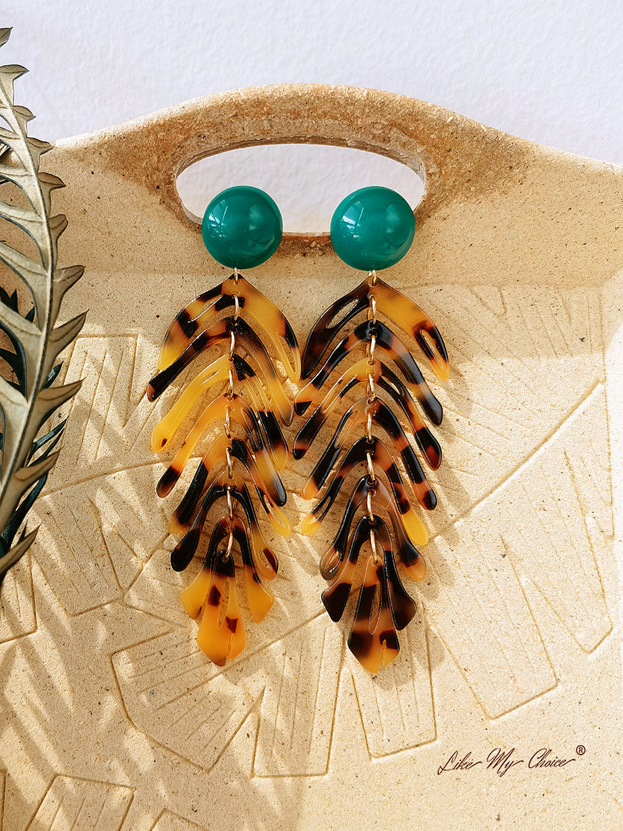 Quartz Leaf Long Resin Earrings Bohemian Jewelry