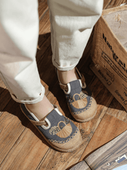 CACTUS ROSE | BASKET EMBROIDERED LINEN ESPADRILLE LOAFER - GREY