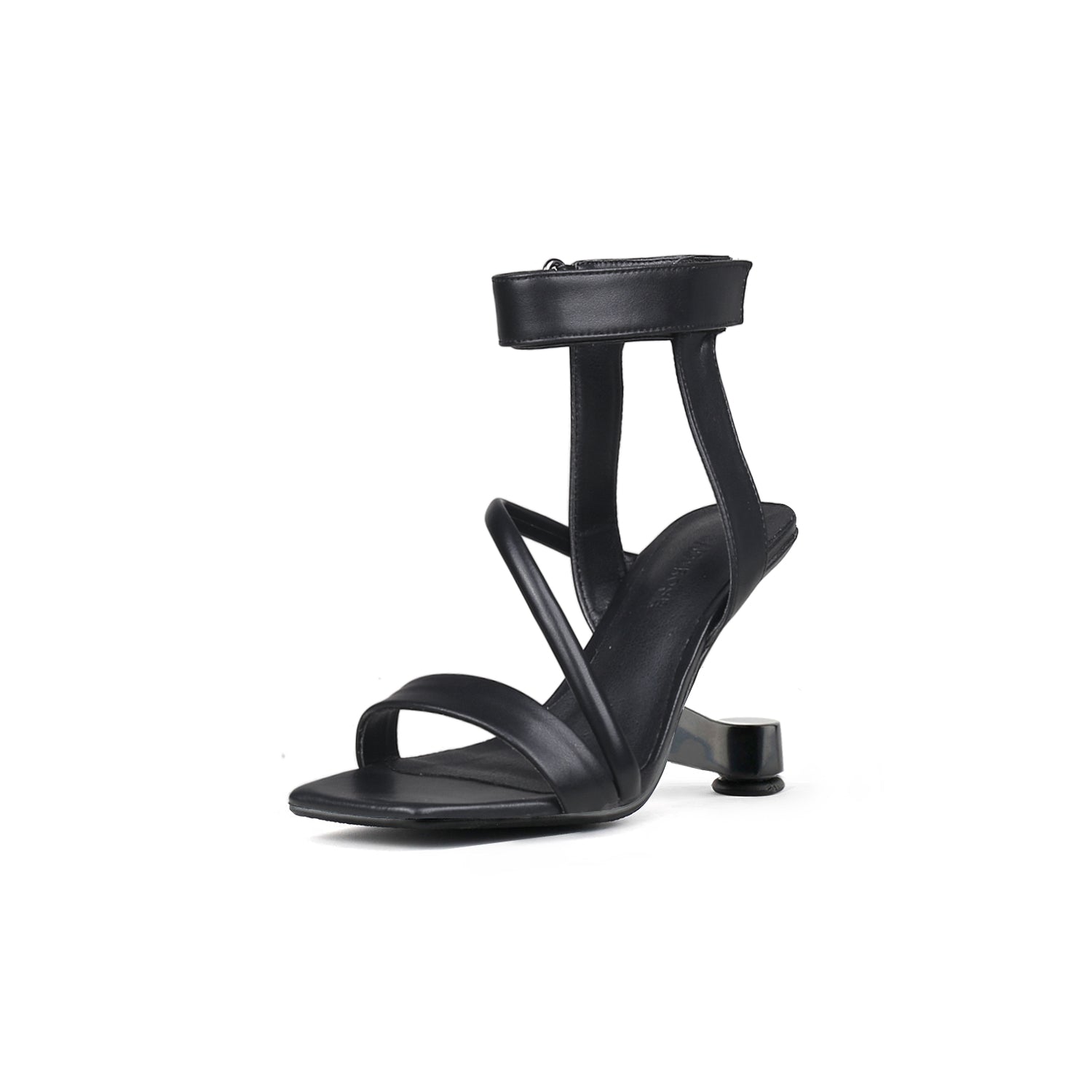 JADY ROSE | GESSI ANKLE STRAP LEATHER HEELED SANDAL - BLACK