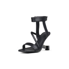 JADY ROSE | GESSI ANKLE STRAP LEATHER HEELED SANDAL - BLACK