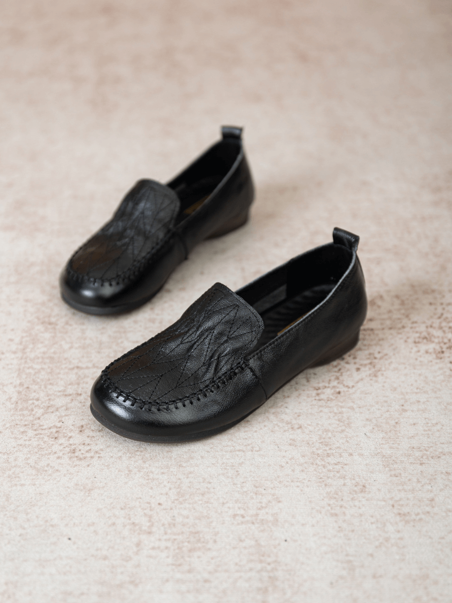 RUMOUR HAS IT| GEOMETRY STITCHING UPPER LEATHER LOAFER - BLACK