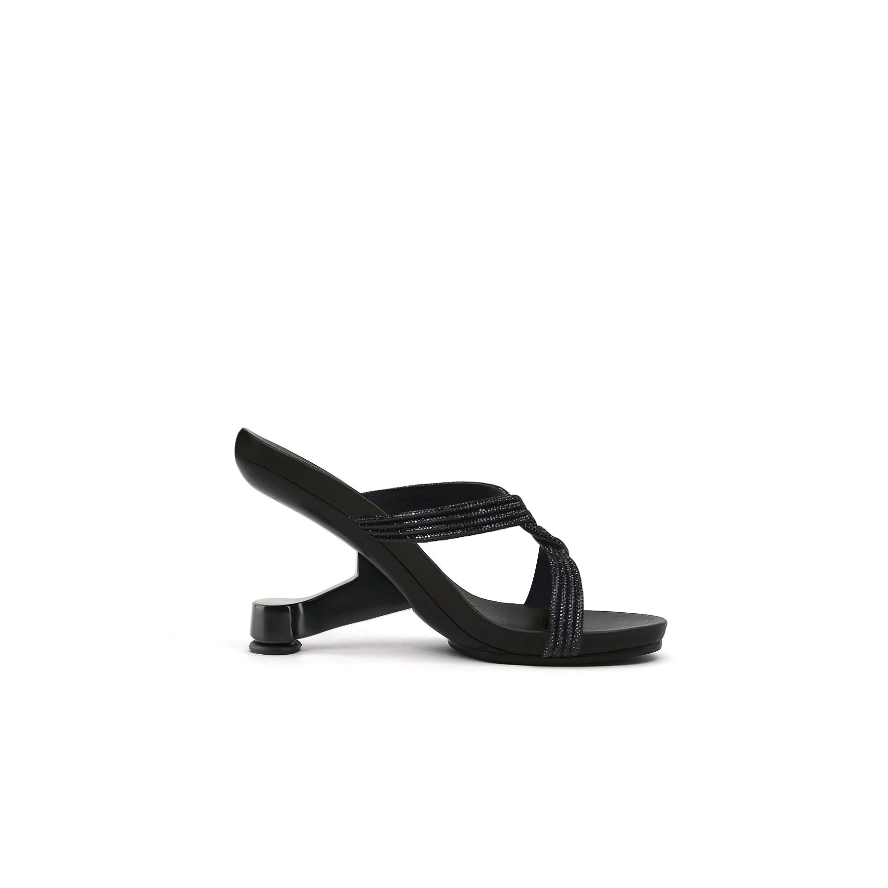 JADY ROSE | SHAMIRA SHIMMER STRAP LEATHER SANDAL- BLACK