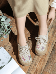 CACTUS ROSE | GARDEN EMBROIDERED LINEN ESPADRILLE SNEAKER - BEIGE