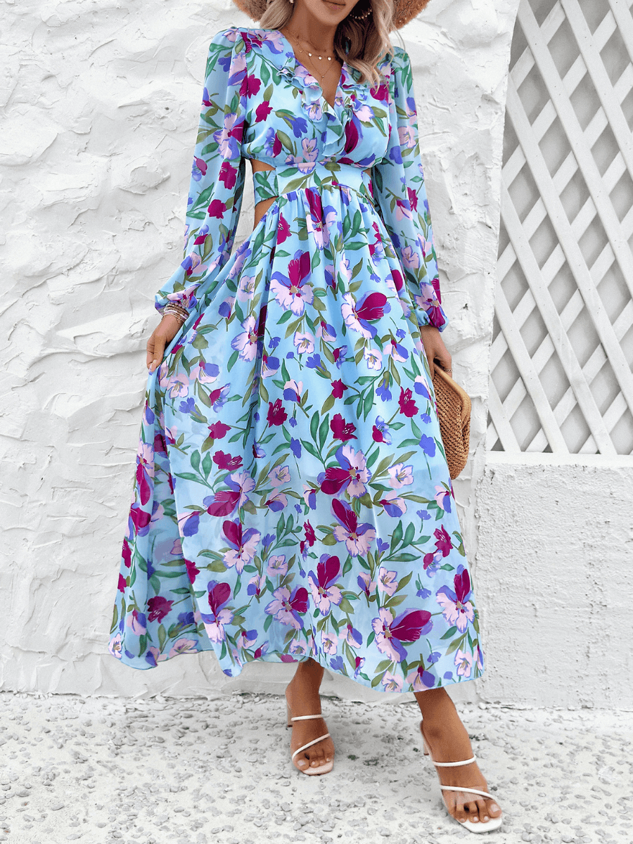 Emery Paisley Chiffon Maxi Dress - Blue