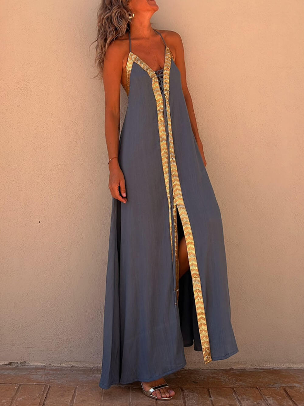 Isla - Turquoise Halter Maxi Dress