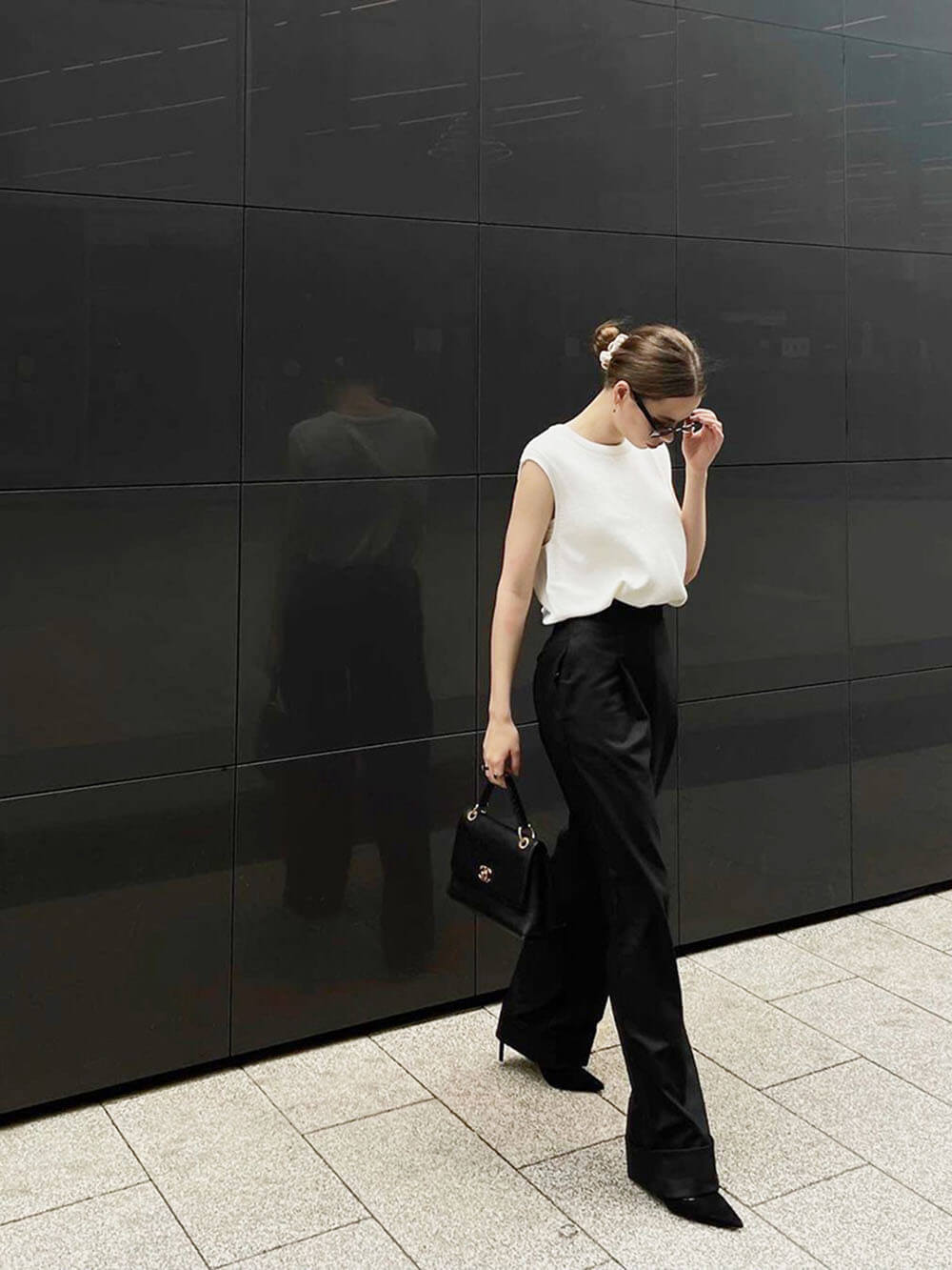 Black High-Waisted Floor-Length Wide-Leg Pants