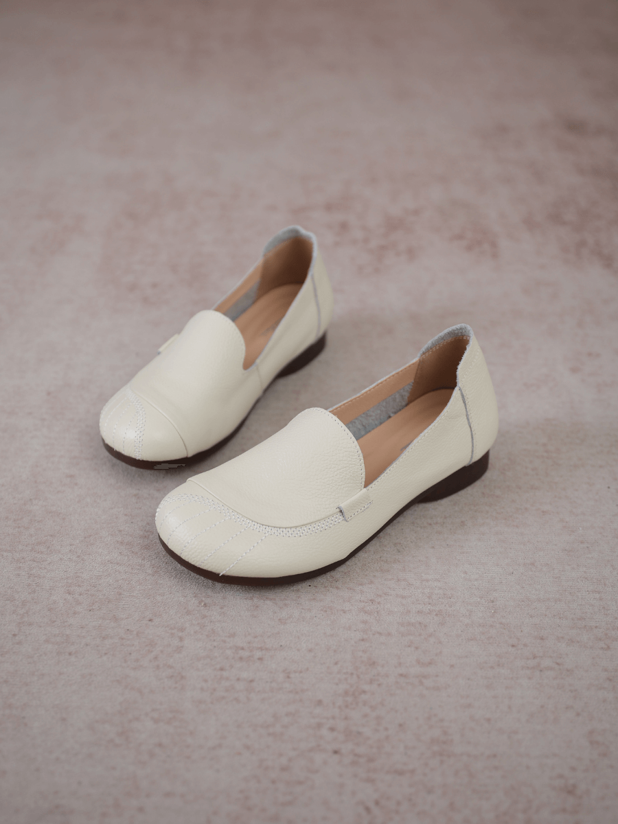 RUMOUR HAS IT| STITCHING HEADER LEATHER LOAFER - CREAM