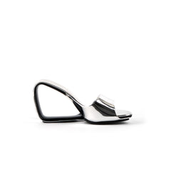 Jady Rose | Set It Straight Leather Wedge Slide - Silver