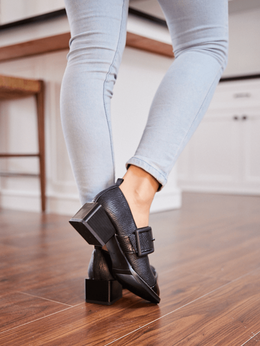 Jady Rose | Alora Leather Block Heel Loafer - Black