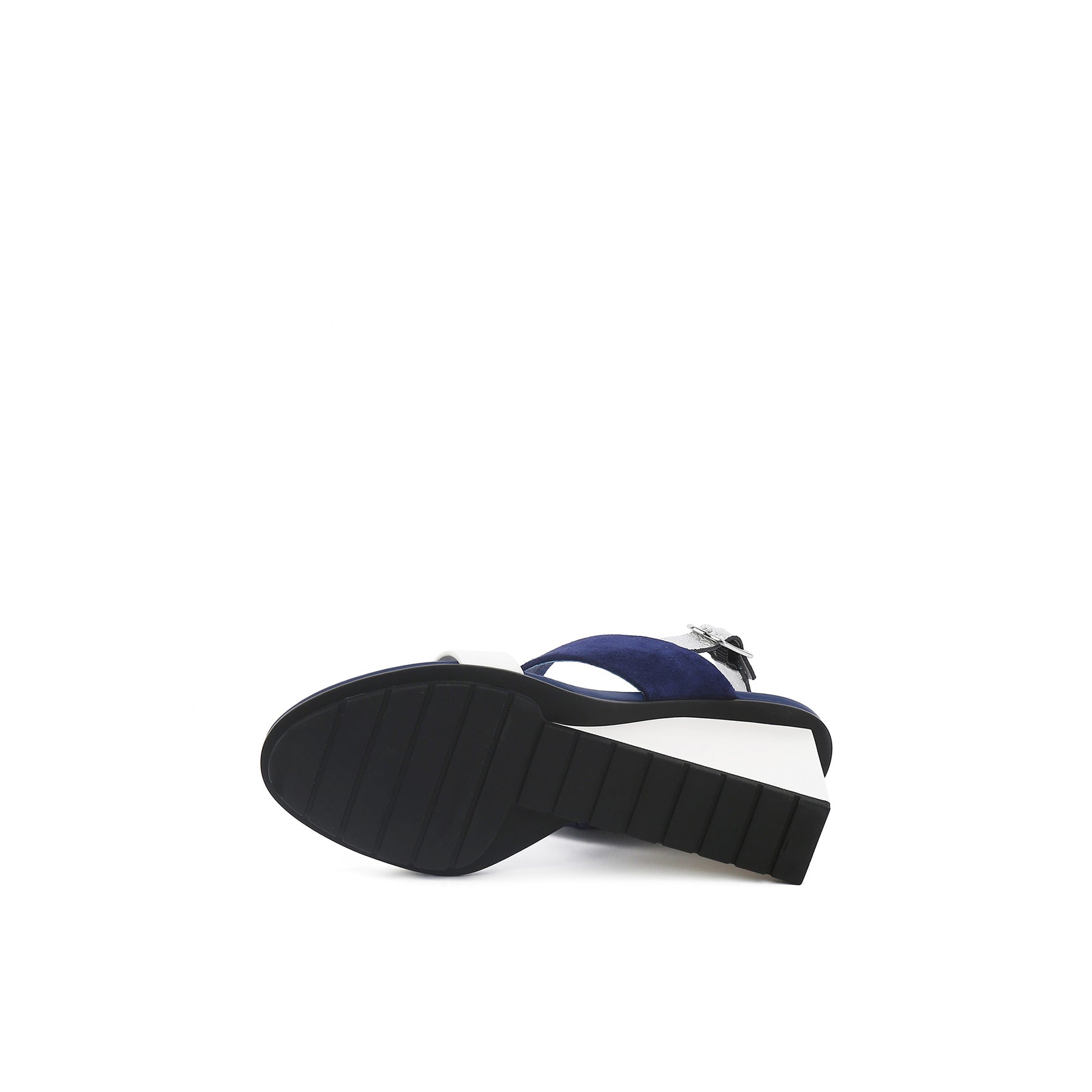 JADY ROSE | LEATHER SLINGBACK WEDGE SANDAL - NAVY